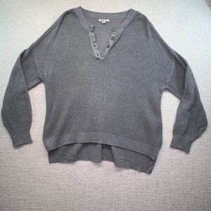 American Eagle Womens Gray Waffle Knit Henley Button Up Sweater Top XL/TG Casual